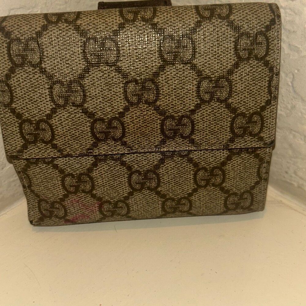 Gucci GG Monogram Coated Canvas Folding Wallet Brown PROJECT DIY UPCYCLE READ - Picture 4 of 13
